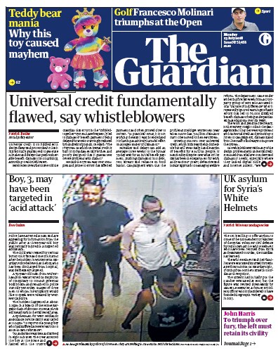 The Guardian (UK) Newspaper Front Page for 23 July 2018