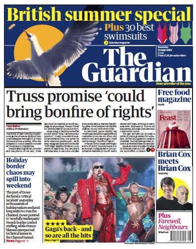 The Guardian Newspaper Front Page for 23 July 2022
