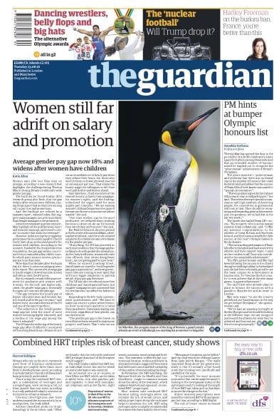 The Guardian Newspaper Front Page for 23 August 2016