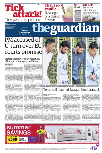 The Guardian Newspaper Front Page for 23 August 2017
