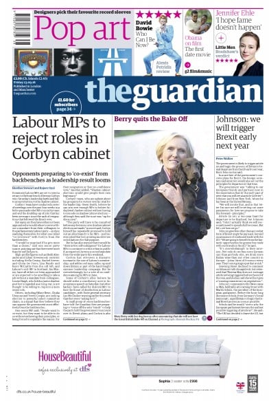 The Guardian Newspaper Front Page for 23 September 2016