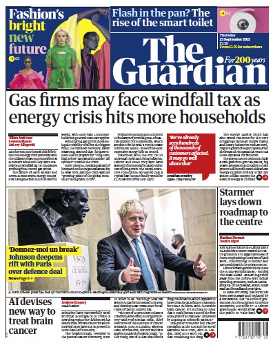 The Guardian (UK) Newspaper Front Page for 23 September 2021