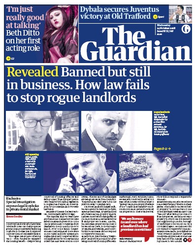The Guardian (UK) Newspaper Front Page for 24 October 2018