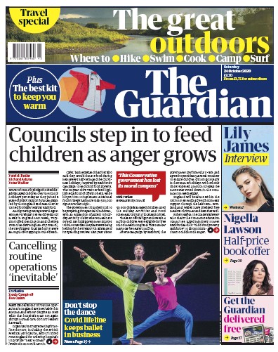 The Guardian Newspaper Front Page for 24 October 2020