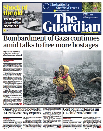 The Guardian (UK) Newspaper Front Page for 24 October 2023