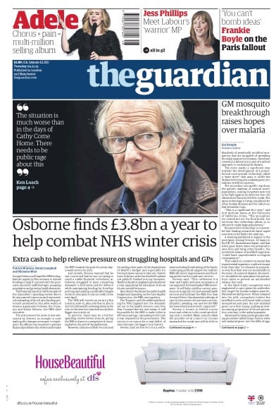 The Guardian Newspaper Front Page for 24 November 2015