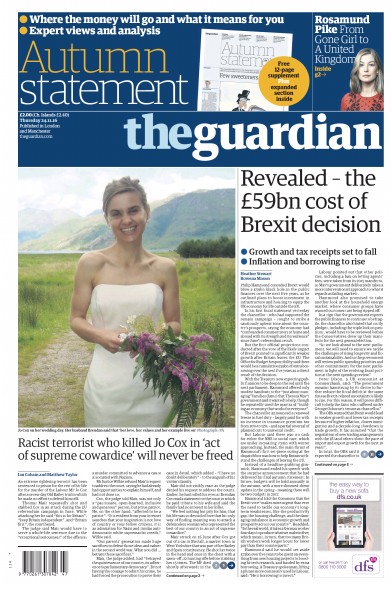 The Guardian Newspaper Front Page for 24 November 2016
