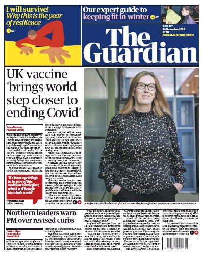 The Guardian Newspaper Front Page for 24 November 2020