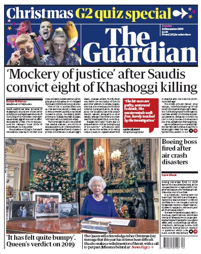 The Guardian Newspaper Front Page for 24 December 2019