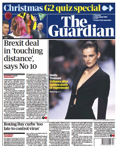 The Guardian Newspaper Front Page for 24 December 2020