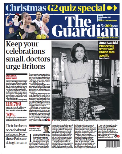 The Guardian (UK) Newspaper Front Page for 24 December 2021