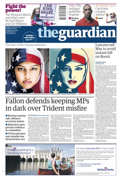The Guardian (UK) Newspaper Front Page for 24 January 2017