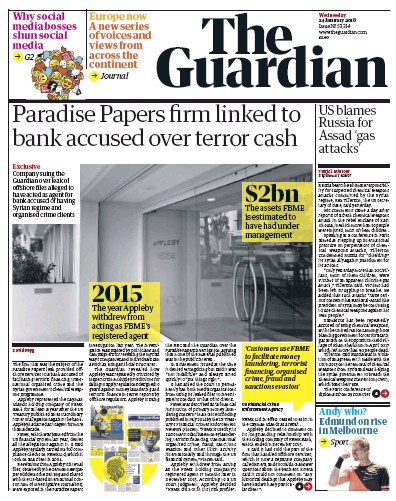 The Guardian Newspaper Front Page for 24 January 2018