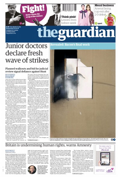 The Guardian Newspaper Front Page for 24 February 2016