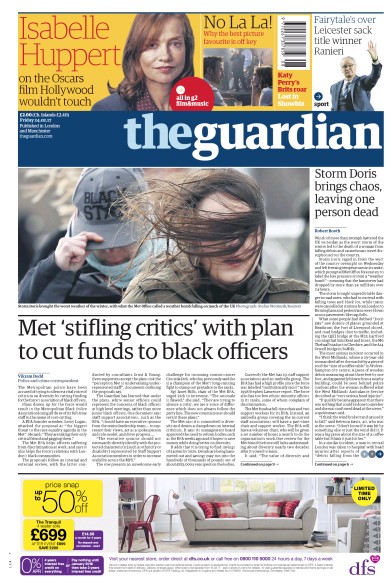 The Guardian (UK) Newspaper Front Page for 24 February 2017