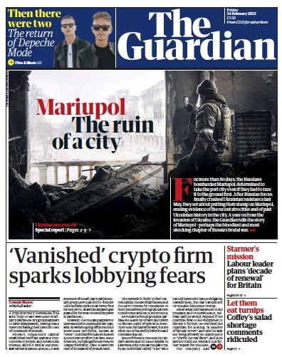 The Guardian (UK) Newspaper Front Page for 24 February 2023
