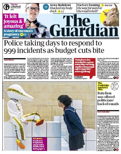 The Guardian Newspaper Front Page for 24 March 2018