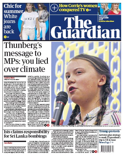 The Guardian Newspaper Front Page for 24 April 2019