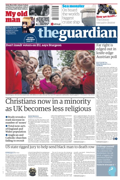 The Guardian Newspaper Front Page for 24 May 2016