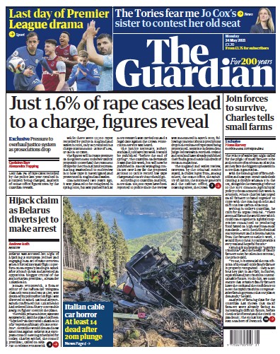 The Guardian Newspaper Front Page for 24 May 2021