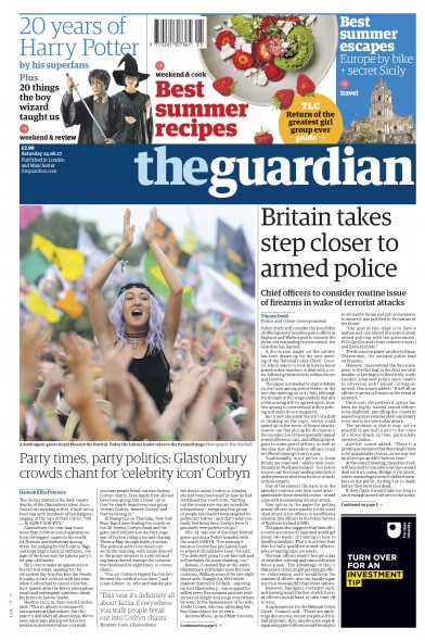 The Guardian Newspaper Front Page for 24 June 2017