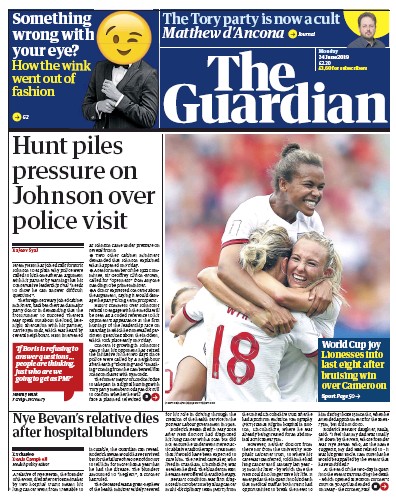 The Guardian Newspaper Front Page for 24 June 2019