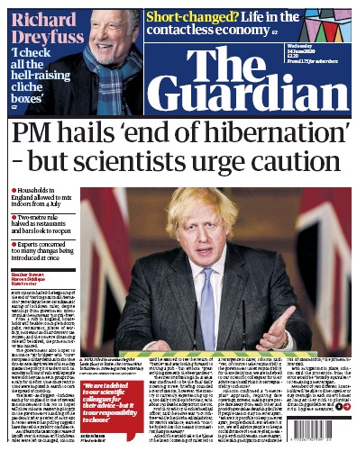 The Guardian Newspaper Front Page for 24 June 2020