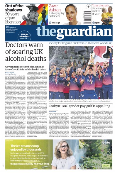 The Guardian (UK) Newspaper Front Page for 24 July 2017