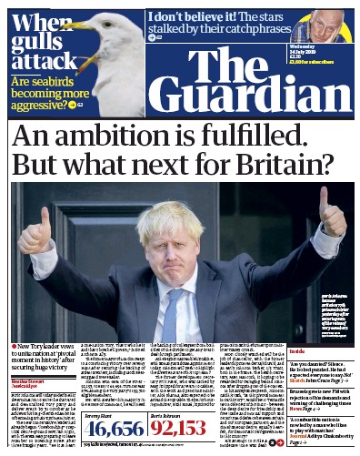 The Guardian (UK) Newspaper Front Page for 24 July 2019