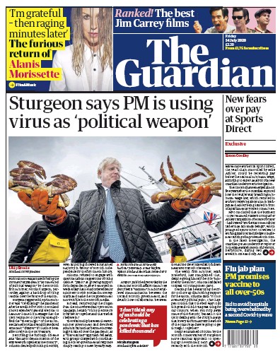 The Guardian Newspaper Front Page for 24 July 2020
