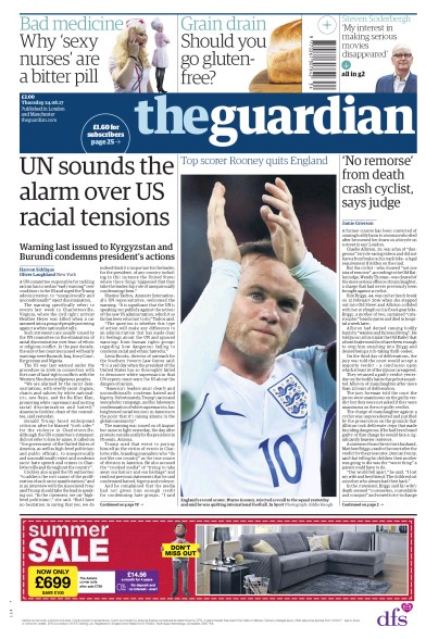 The Guardian Newspaper Front Page for 24 August 2017