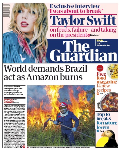 The Guardian Newspaper Front Page for 24 August 2019