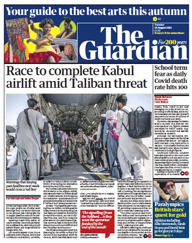The Guardian (UK) Newspaper Front Page for 24 August 2021