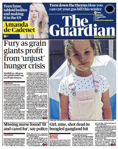 The Guardian (UK) Newspaper Front Page for 24 August 2022