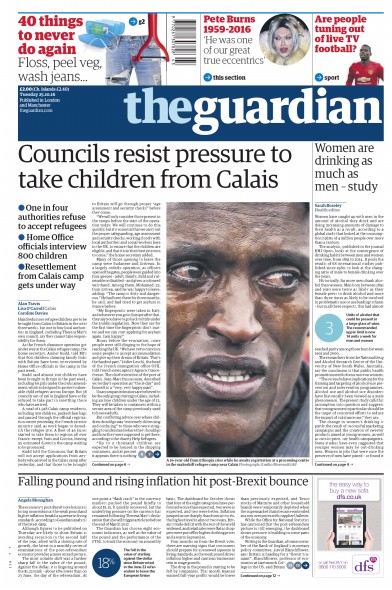 The Guardian Newspaper Front Page for 25 October 2016
