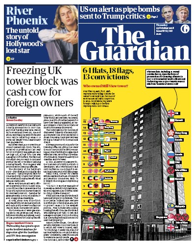 The Guardian (UK) Newspaper Front Page for 25 October 2018