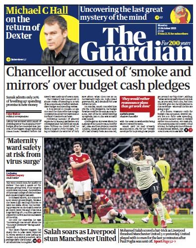 The Guardian (UK) Newspaper Front Page for 25 October 2021