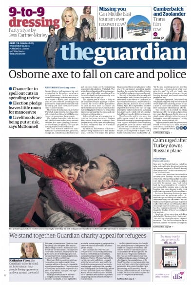 The Guardian Newspaper Front Page for 25 November 2015