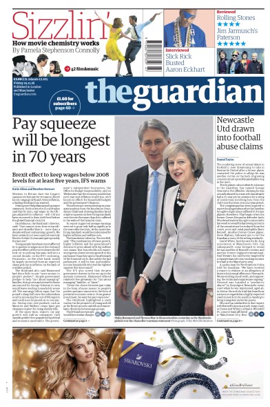 The Guardian Newspaper Front Page for 25 November 2016