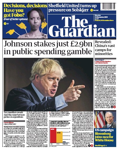 The Guardian Newspaper Front Page for 25 November 2019
