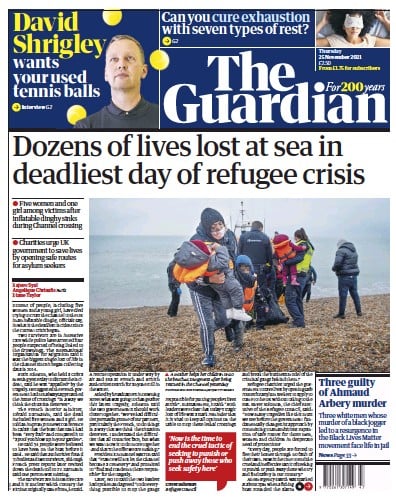 The Guardian (UK) Newspaper Front Page for 25 November 2021