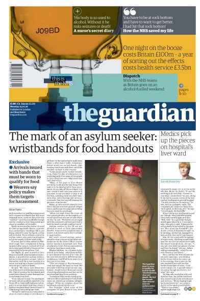 The Guardian Newspaper Front Page for 25 January 2016