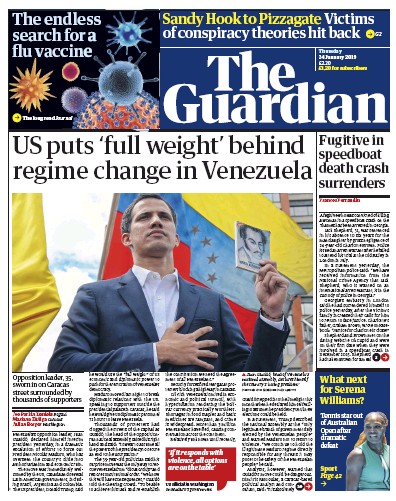 The Guardian (UK) Newspaper Front Page for 25 January 2019