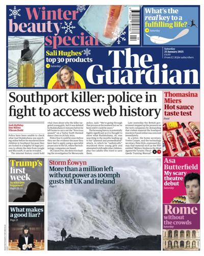 The Guardian (UK) Newspaper Front Page for 25 January 2025