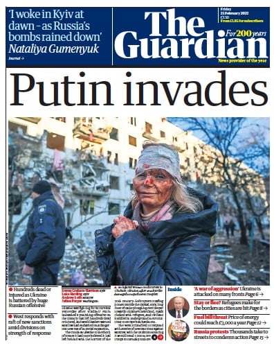 The Guardian (UK) Newspaper Front Page for 25 February 2022