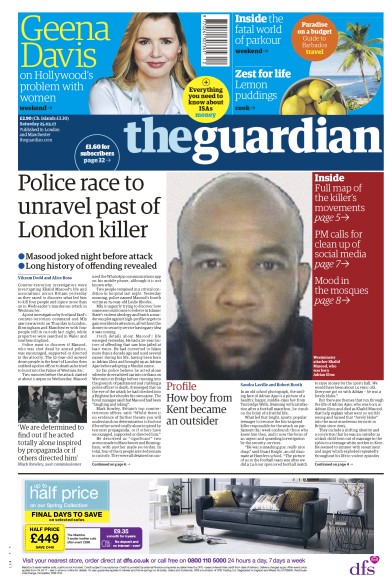 The Guardian Newspaper Front Page for 25 March 2017