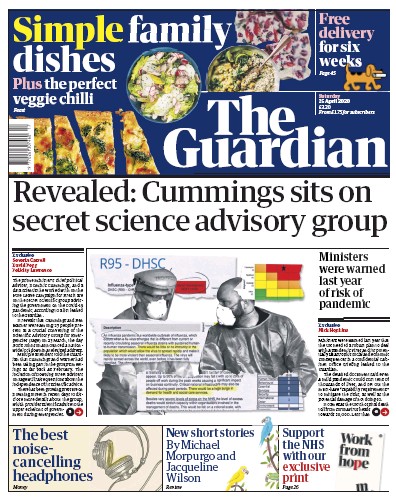 The Guardian Newspaper Front Page for 25 April 2020