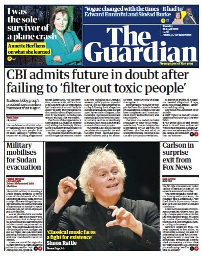 The Guardian (UK) Newspaper Front Page for 25 April 2023