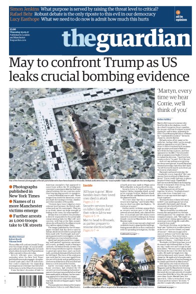 The Guardian Newspaper Front Page for 25 May 2017