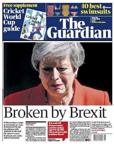The Guardian Newspaper Front Page for 25 May 2019